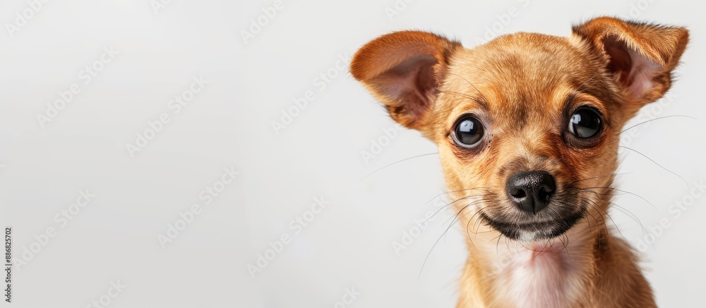 Poster A Chihuahua puppy is posing on a white background, creating a cute pet portrait with ample copy space image for added text or graphics.