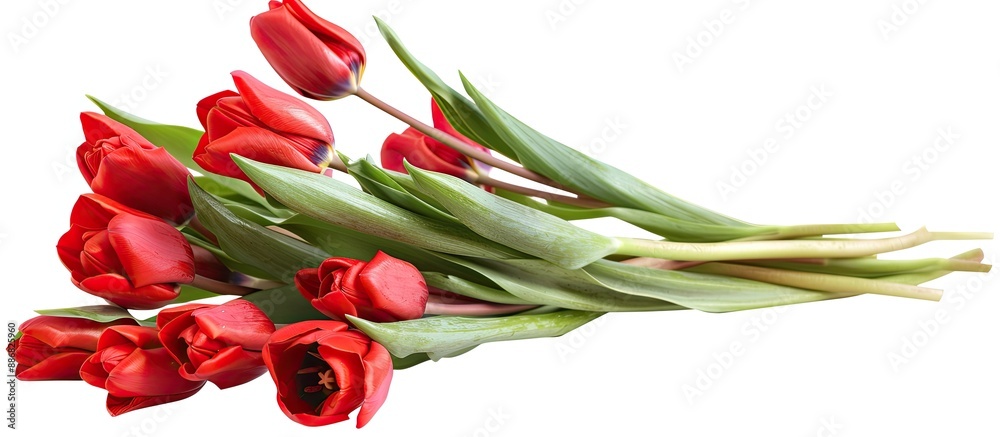 Poster spring flowers in a red tulip bouquet isolated on a white background suitable for a greeting card de
