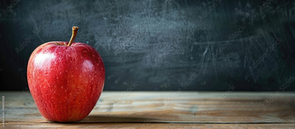 Poster Close-up view of an apple against a blackboard with copy space image.