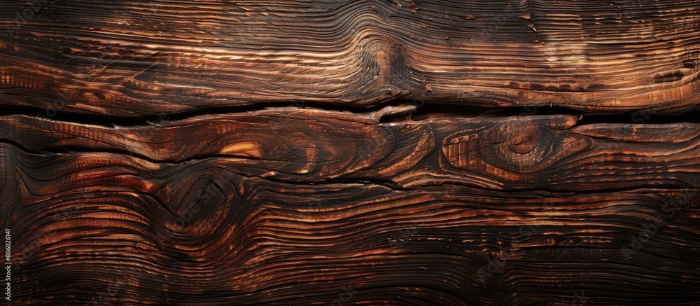 Aufkleber old natural patterns decorate the surface of a dark wood texture background in a picture with copy s