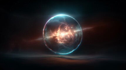 Fototapeta premium Cosmic phenomenon of a planetary nebula glowing with vibrant colors, with a dying star at its center. Illustration, Image, , Minimalism,