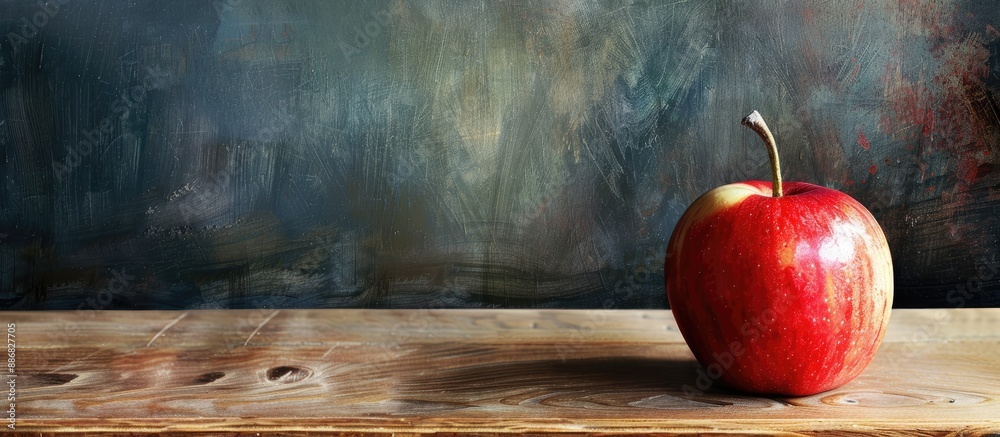 Poster Close-up view of an apple against a blackboard with copy space image.