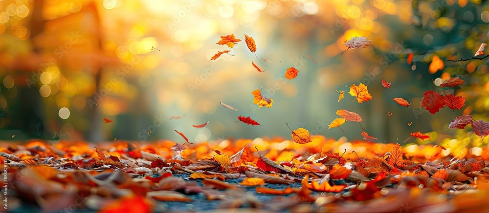 Leinwandbilder a picturesque autumn scene with colorful leaves adorned the forest ground, creating an enchanting ba