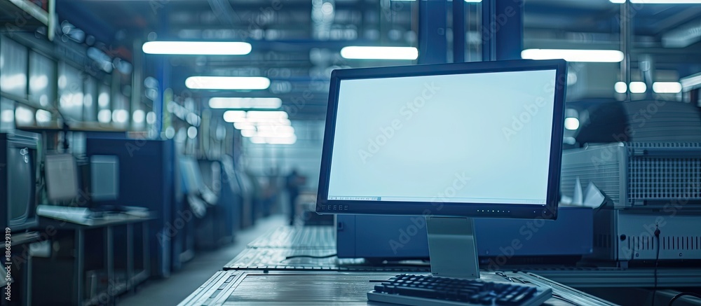 Aufkleber Warehouse factory computer featuring a blank screen with ample copy space image.