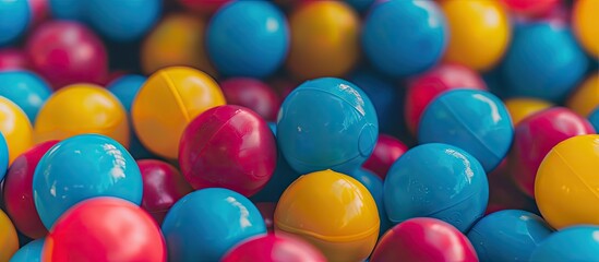 Vividly colored ball pit balls in a close-up copy space image.