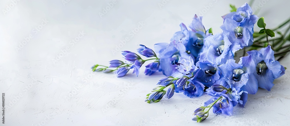 Aufkleber Delphinium on a white backdrop with ample copy space image.