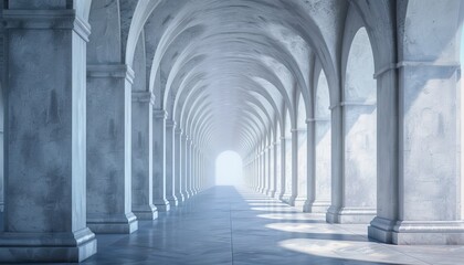 Ultra sharp photo featuring a 3D rendering of an architectural corridor with arch columns inside