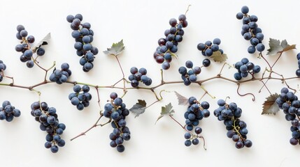 A bunch of grapes are hanging from a vine