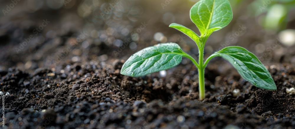 Poster a budding plant in a garden symbolizing progress or success against a copy space image.