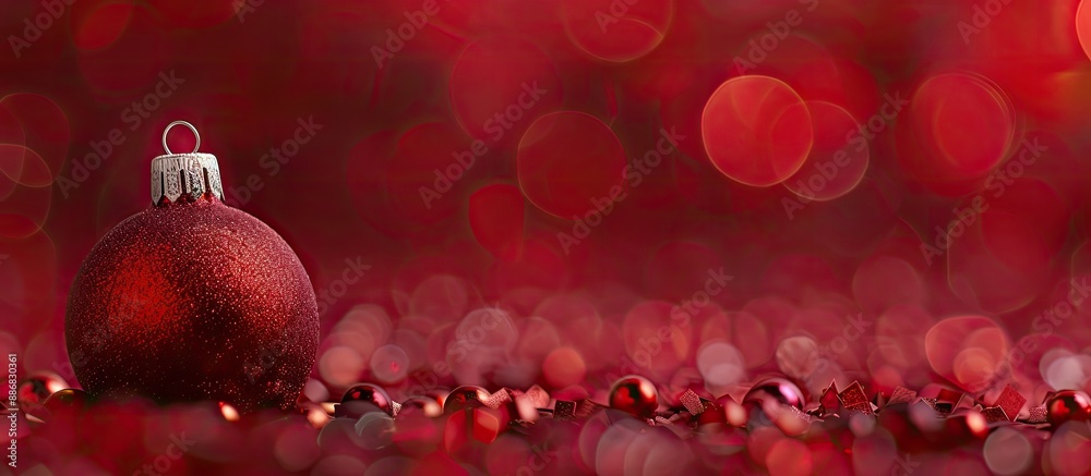 Poster Shallow depth of field creates a festive Christmas ornament background with abundant copy space image.