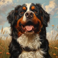 Captivating Bernese Mountain Dog in Vibrant Meadow Landscape