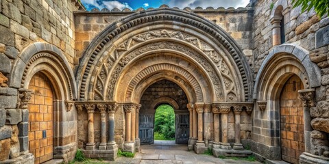 Naklejka premium Stone Archway Entrance to Ancient Monastery, medieval, architecture, history, stone, gateway