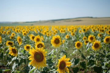 Fototapeta premium Sunflowers Blooming in Large Field