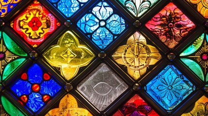 Discuss the geometric patterns used in traditional stained glass windows.