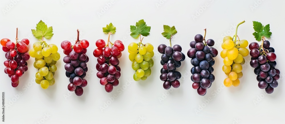 Poster A row of twelve cheerful grapes displayed individually against a white backdrop with copy space image.