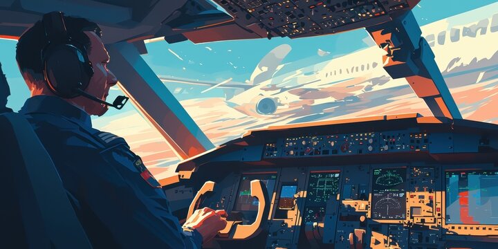 Master of the Skies: Pilot in the Airplane Cockpit with Empty Space for Text or Graphics