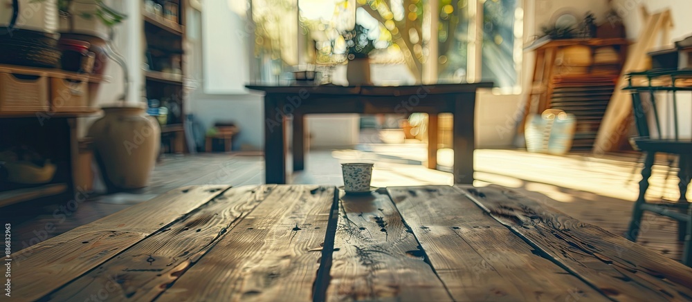 Poster Blurred rustic interior with defocused effect, ideal for a copy space image.