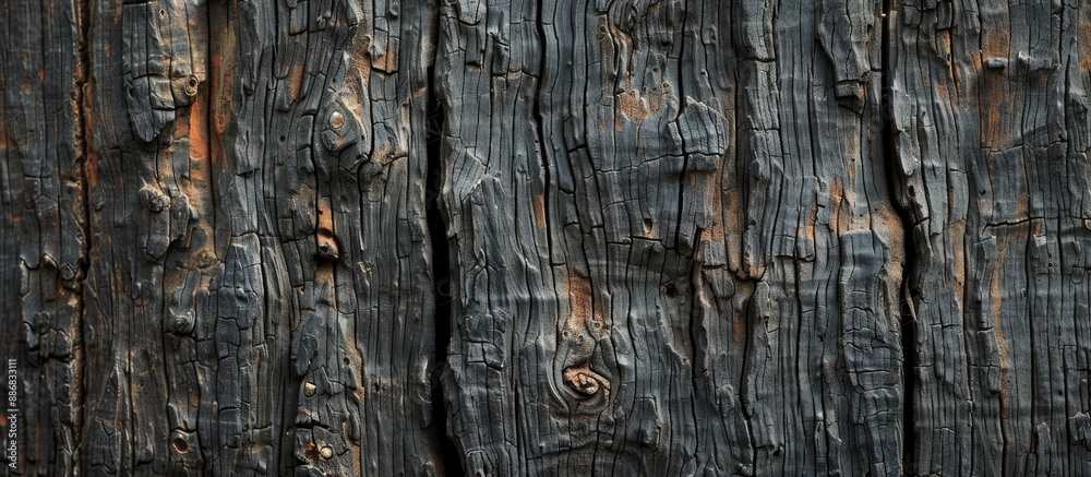 Poster Old natural patterns decorate the surface of a dark wood texture background in a picture with copy space image.