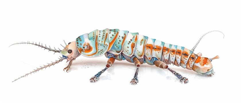 A hellgrammite with intricate watercolor segments isolate on white background