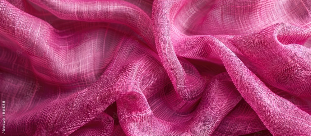 Poster top view background with a bright pink woven fabric providing a vibrant backdrop for copy space imag