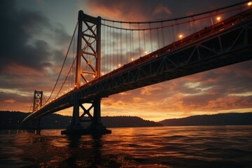 Low angle view of the bridge suspended against the sky, generative IA