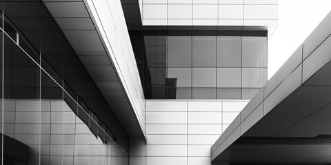 Obraz premium Modern architecture with reflective glass surfaces and geometric lines, urban design concept