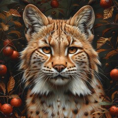 Obraz premium Majestic Bobcat Portrait in Autumn Foliage
