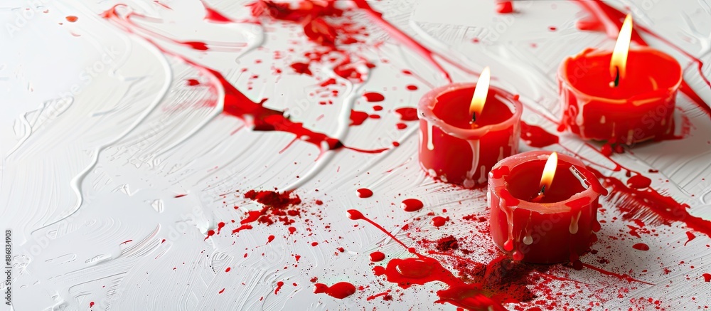 Poster valentine's day concept with red scribbles, candles on white background - ideal for a valentine's da