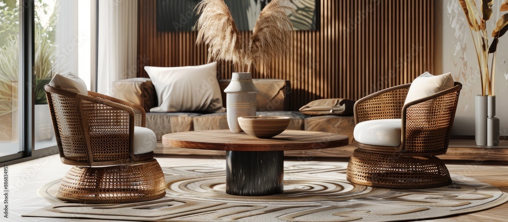 Aufkleber Living room table with a stylish design intended for use as a background for a copy space image.