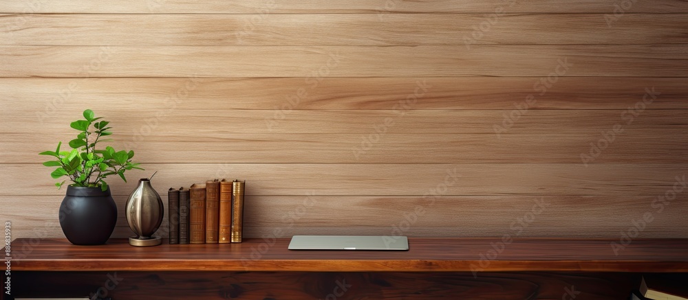 Fototapete a modern wooden desk with space for displaying products in a copy space image.