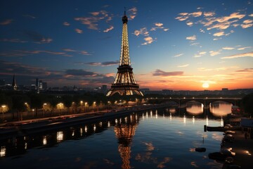 Fototapeta premium Panoramic view of the statue and buildings in the city, generative IA