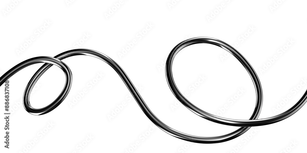 Fototapete metallic squiggle line 3d shape isolated. futuristic chrome wriggling line banner, abstract tangled 