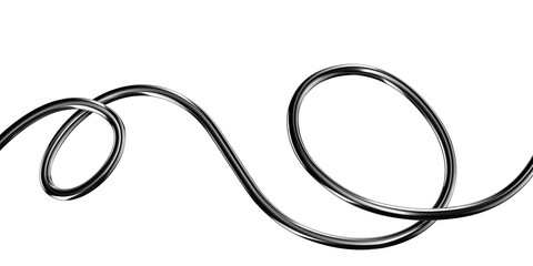 Metallic squiggle line 3D shape isolated. Futuristic chrome wriggling line banner, abstract tangled curve