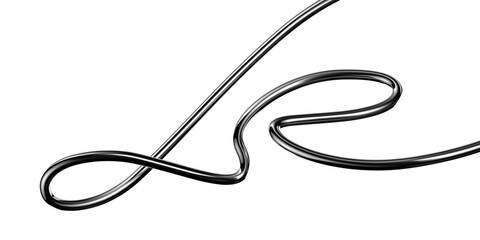 Metallic squiggle line 3D shape isolated. Futuristic chrome wriggling line banner, abstract tangled curve