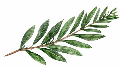 A yew leaf illustrated with soft watercolor shades isolate on white background