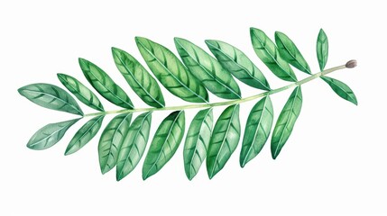 Obraz premium A yew leaf illustrated with soft watercolor shades isolate on white background