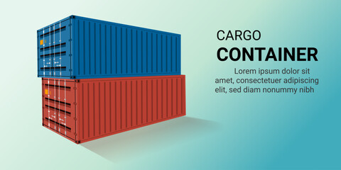 3d Vector illustration of Cargo container with parcel box. Global business delivery logistics service, Shipping Container, Warehouse, Sea transportation, Logistics Cargo, Goods, Container transport