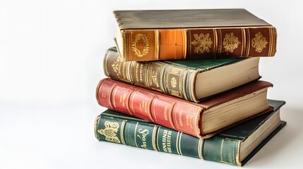 New hardcover books on white background. 