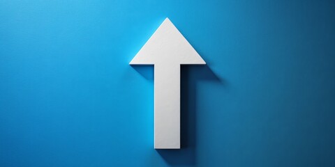 White Arrow Up on Blue Background, 3D Rendering, Minimalist, Design, Arrow, Upward, Growth