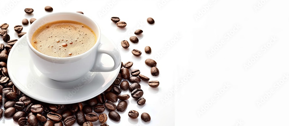 Aufkleber coffee and cup isolated on white with copy space image.