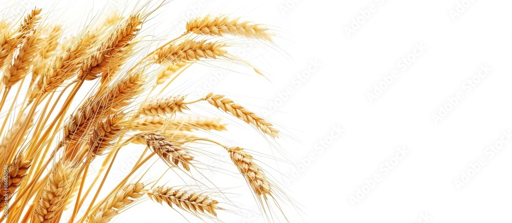 Aufkleber ripe golden wheat ears on white background with copy space image.