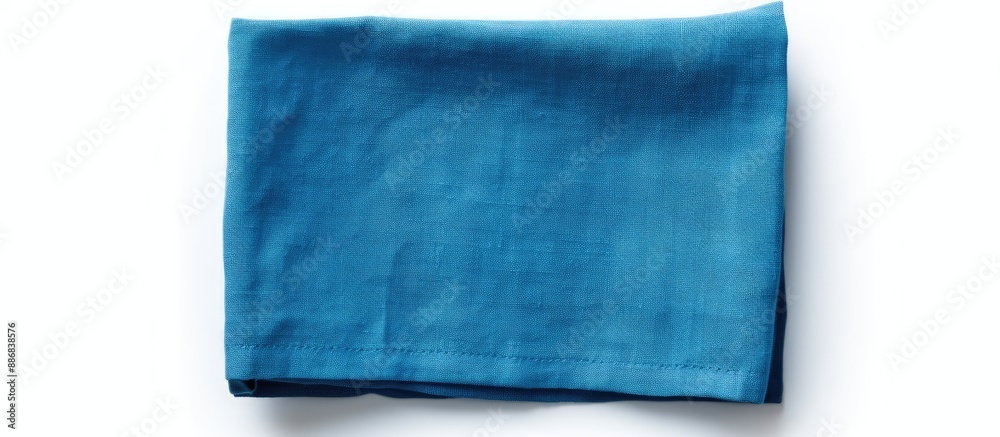 Aufkleber a folded blue linen napkin with copy space image isolated on a white background in a flat lay perspe