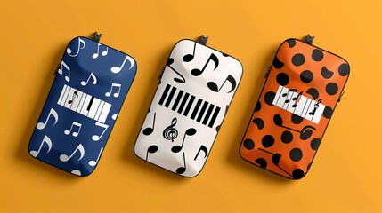 Whimsical patterns of musical notes and instruments in vibrant colors, ideal for promoting music-related events. Illustration, Image, , Minimalism,