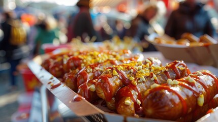 Street Food Currywurst with Vibrant Toppings