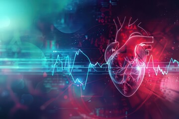 Fototapeta premium Futuristic medical research banner displays innovative heart health diagnostics and stethoscope technology in clinical settings