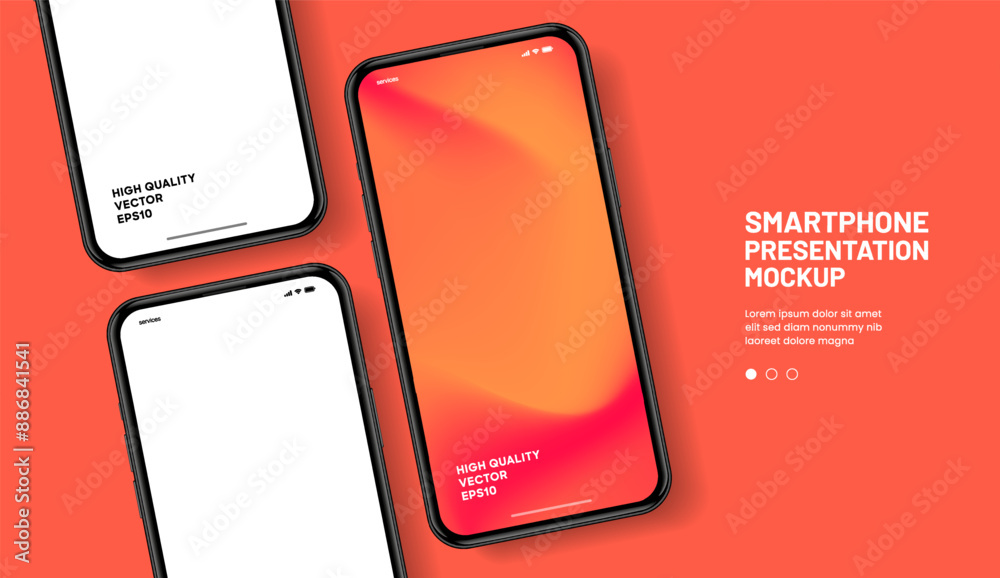 Fototapete Realistic smartphone mockup. Mobile phone vector with isolated on white background. Device front view. 3D mobile phone with shadow. Realistic, high quality smart phone mockup for ui ux presentation.