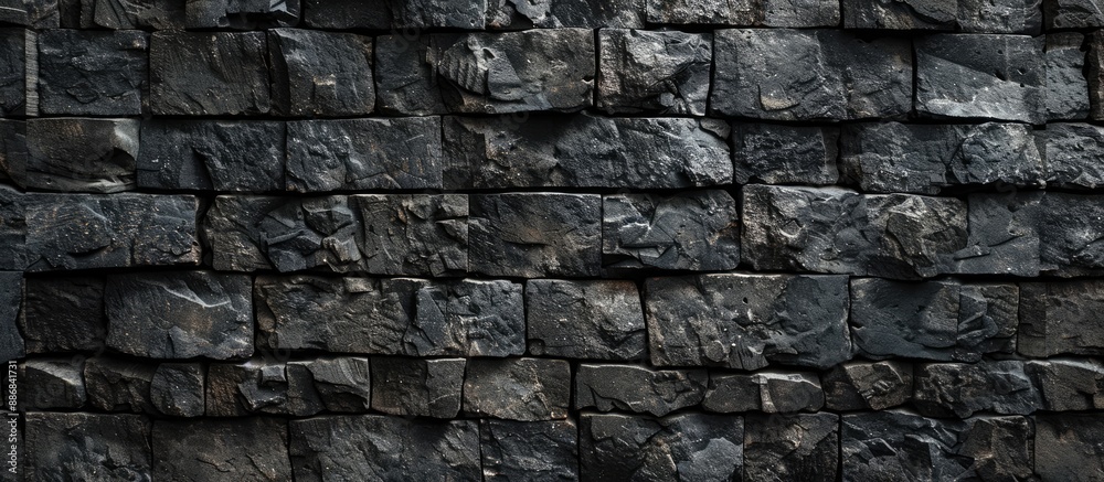 Poster stone wall texture with copy space image for dark gray background with a black grunge banner.