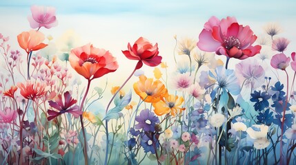Obraz premium Watercolor painting of a colorful wildflower meadow