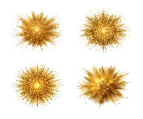 Blast of gold powder and glitters,  png isolated background