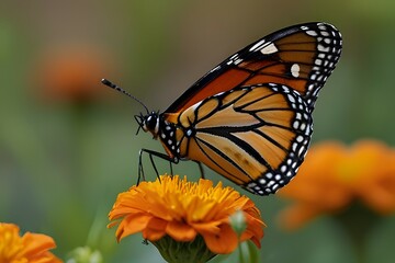 Obraz premium Beautiful butterfly front view on flower, closeup insect, Beautiful butterfly stay on flower